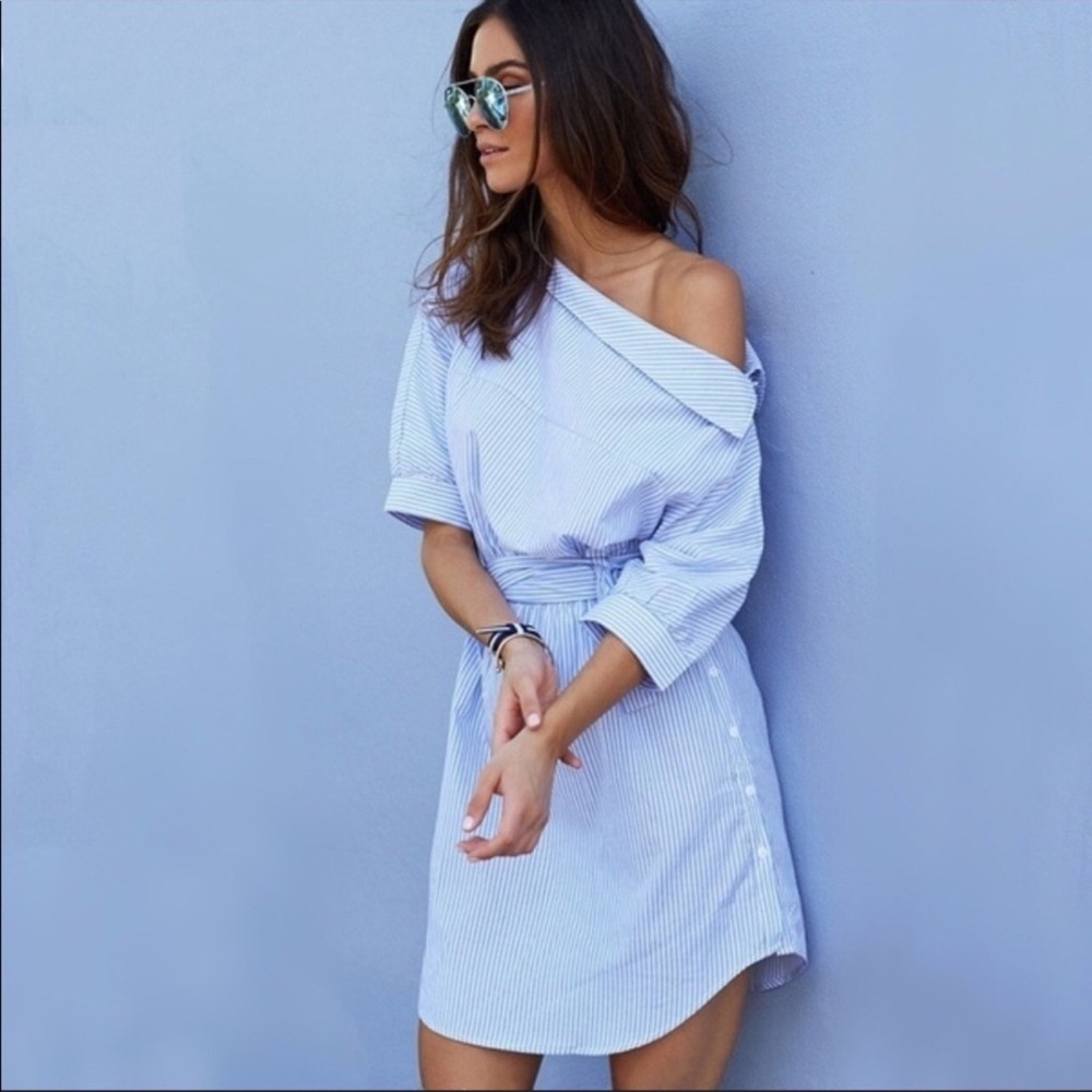 The Parisian Asymmetrical Striped Shirt Dress - Picture 2 of 4